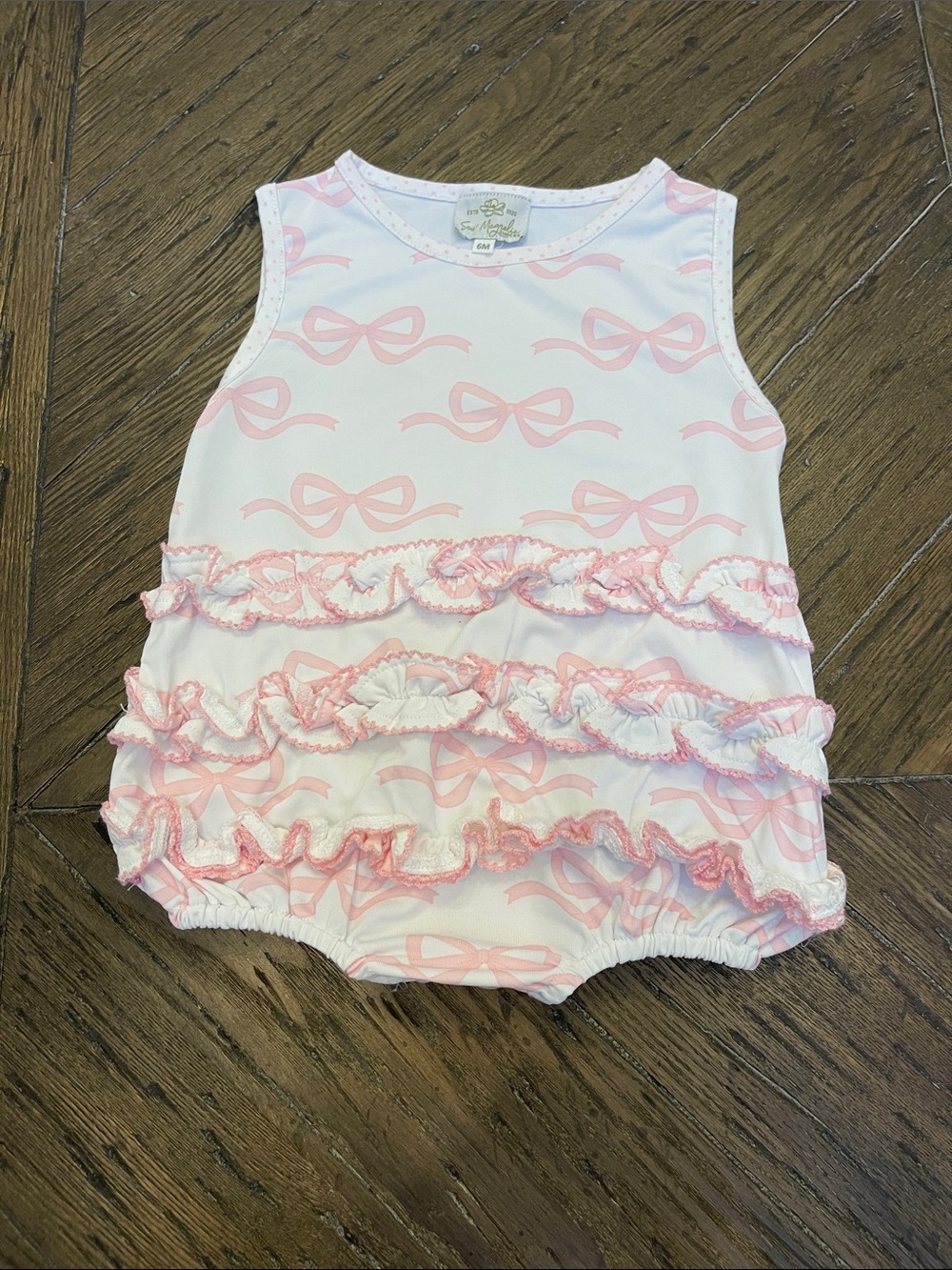Sew Magnolia Pink Bow Ruffle Sleeveless Baby Romper